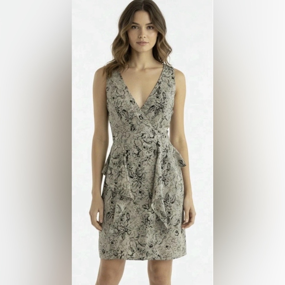 Kut From The Kloth Gray Floral Peplum Waist Mini Dress Size S NWT